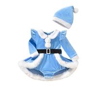 Generico Costumi Natalizi per Neonati e Bambini Piccoli 0-18 Mesi, Abito Natalizio a Maniche Lunghe con Gonna Rossa e Cappellino, Tutina Cosplay per Il Primo Natale di Neonati e Bambini Piccoli
