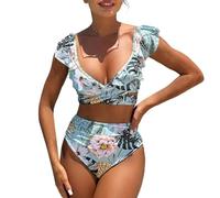 Generico Costumi Sexy,Bikini Donna Mare,Costume da Bagno Tankini con Stampa Floreale da Donna, Scollo a V, Copricostume Estivo da Spiaggia, Completo Bikini con Cappello Parasole (Mint Green, M)