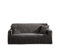 Generico couchcover, Elegante copridivano elasticizzato con gonna for 1/2/3/4 posti in morbido velluto antiscivolo elastico tinta unita,for home(Black,1-Seater 90-140cm)