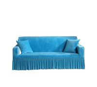 Generico couchcover, Elegante copridivano elasticizzato con gonna for 1/2/3/4 posti in morbido velluto antiscivolo elastico tinta unita,for home(Blue,1-Seater 90-140cm)