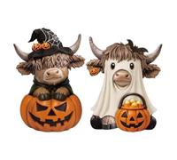 Generico Cow Figurine - 2 Pieces Cute Farm Animal Statue Pumpkin Design