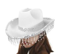 Generico Cowboy Hat, Western Party Headdress, Rhinestone Tassel Design, Trendy Shimmer Finish, Eye-Catching Festival Accessory, Ideal for Masquerade, Music Events, and Costume Parties