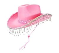 Generico Cowboy Hat, Western Party Headdress, Rhinestone Tassel Design, Trendy Shimmer Finish, Eye-Catching Festival Accessory, Ideal for Masquerade, Music Events, and Costume Parties