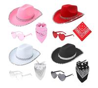 Generico Cowboy Hat Women - Cowgirl, 6 Piece Set Western Hat with Bandana and Heart Sunglasses | Cow Girl Outfit Women for Wedding Birthday Party Costume Accessory