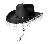 Generico Cowboy Hats for Women, Shimmer Masquerade Headwear, Rhinestone Tassel Accent, Stylish Festival Costume Hat, Ideal for Music Events, Travel, Parties, and Themed Celebrations