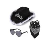 Generico Cowgirl-Hut Aus Filz In Leuchtenden Farben Für Damen | Attraktives Partyzubehör Aus Polyester Mit Quadratischem Schal Und Herz-Brillen-Set Für Männer, Frauen, Mädchen, Frauen, | Cowboyhut