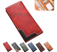 Generico Cowhide Vintage Wallet, Cowhide Vintage Wallet Men, Western Bifold Leather Long Wallets, Multiple Compartments, for All (Red)