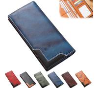 Generico Cowhide Vintage Wallet, Cowhide Vintage Wallet Men, Western Bifold Leather Long Wallets, Multiple Compartments, for All (Blue)