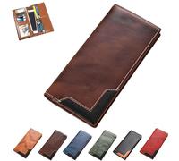 Generico Cowhide Vintage Wallet, Mens Women Leather Bifold Long Card Wallets Rfid Blocking Carteras Para Hombres Handcrafted Wallets (Brown)
