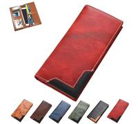 Generico Cowhide Vintage Wallet, Mens Women Leather Bifold Long Card Wallets Rfid Blocking Carteras Para Hombres Handcrafted Wallets (Red)