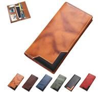 Generico Cowhide Vintage Wallet, Mens Women Leather Bifold Long Card Wallets Rfid Blocking Carteras Para Hombres Handcrafted Wallets (Yellow)