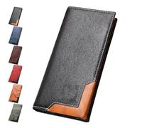 Generico Cowhide Vintage Wallet, Recallcious Cowhide Vintage Wallet, Western Bifold Leather Long Wallets, Big Checkbook Handcrafted Wallets (Black)