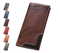 Generico Cowhide Vintage Wallet, Recallcious Cowhide Vintage Wallet, Western Bifold Leather Long Wallets, Big Checkbook Handcrafted Wallets (Coffee)