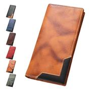 Generico Cowhide Vintage Wallet, Recallcious Cowhide Vintage Wallet, Western Bifold Leather Long Wallets, Big Checkbook Handcrafted Wallets (Yellow)