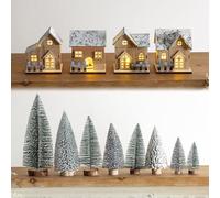 Generico Cozy Christmas Village Lighting Set, Wood Christmas Village Set with LED Houses and Trees, Indoor Xmas Holiday Decorations for Tables,Room,or Farmhouse Décor