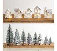 Generico Cozy Christmas Village Lighting Set, Wood Christmas Village Set with LED Houses and Trees, Indoor Xmas Holiday Decorations for Tables,Room,or Farmhouse Décor