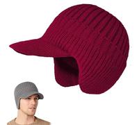 Generico Cozy Head Beanie, Men's Winter Warm Nit Hat with Brim Ear Flaps & Fleece Lining for Cold Weather Outdoor Activities Works (Red)