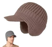 Generico Cozy Head Beanie, Men's Winter Warm Nit Hat with Brim Ear Flaps & Fleece Lining for Cold Weather Outdoor Activities Works (Kahki)