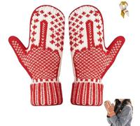 Generico Cozy Knit with a Hidden Attitude,Funny Middle Finger Mittens,Winter Warm Hand Knitted Gloves for Women (Red)