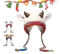 Generico Creative Antler Hat & Bag 2-In-1 Christmas Festive AntlerHat, Windproof Foldable Knitted Reindeer Hat, Practical & Adorable (beige)