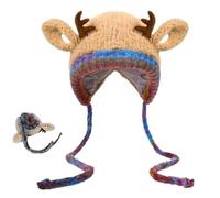 Generico Creative Antler Hat & Bag 2-in-1, Women's Reindeer Beanie, Warm Foldable Hat Handbag, Christmas Antler Knitted Beanie for Women & Men (Khaki)