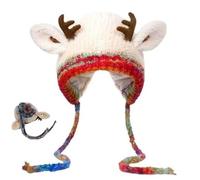 Generico Creative Antler Hat & Bag 2-in-1, Women's Reindeer Beanie, Warm Foldable Hat Handbag, Christmas Antler Knitted Beanie for Women & Men (Beige)