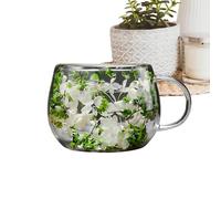 Generico Creative Double-Walled Glass Cup With Internal Dried Flower Decoration, 250ml Borosilicate Coffee Mug With Ergonomic Handle, Insulated Glassware For Cold Drinks And Hot Beverages