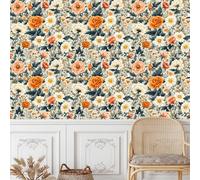 Generico Crisantemo Carta da Parati Autoadesiva 0.4x5 m Arancione Bianco Fiori Pellicola Adesiva per Mobili Impermeabile Carta Adesivo Ispessita Opaco Decorare Muro Cucina Armadio Cassetto e Scaffali