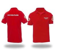Generico Croce Rossa Italiana Polo con Stampe Manica Corta 100% Cotone Rosso L