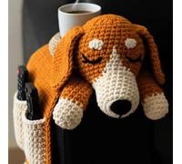 Generico Crochet Dog Sofa Organizer,Cute Dogs-Shaped Handmade Knit Armrest Caddy,Animal Weaving Non-Slip Storage Holder Decorate with 2 Pockets And 1 Mug Holder for Living Room,Bedroom,Dorm (Orange)