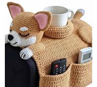 Generico Crochet Dog Sofa Organizer, Cute Handmade Crochet No-Slip Sofa Armrest Organizer Caddy, Cozy Companion Vibes for Remote, Phone, Treats, Mug, Suitable Living Room Bedroom Dorm (A)