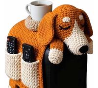 Generico Crochet Dog Sofa Organizer, Cute Handmade Crochet No-Slip Sofa Armrest Organizer Caddy, Cozy Companion Vibes for Remote, Phone, Treats, Mug, Suitable Living Room Bedroom Dorm (B)