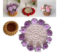 Generico Crochet Flower Bouquet Blanket Coaster,Soft Bouquet Knitted Decorative Coaster,Handmade Completed Mini Flower Pot Coasters Gifts for Mother's Day Birthday Home Decor