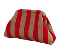 Genérico Crochet Purse - Polyester Ruched Cloud Purse | Casual Woven Crochet Kiss Lock And Stripe Design | Beach For Women, Perfect For Holidays And Daily Outings, Rosso / Oro, Consulte la descripción