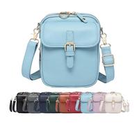 Generico Crossbody Leather Bag,Double Layer Large Capacity Messenger Bag, Retro faux leather built-in wallet anti-theft bag (Light Blue)