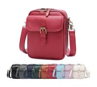 Generico Crossbody Leather Bag,Double Layer Large Capacity Messenger Bag, Retro faux leather built-in wallet anti-theft bag (Red)