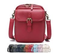 Generico Crossbody Leather Bag, Double Layer Large Capacity Messenger Bag, Vintage Faux Leather Built in Purse Anti Theft Bags (Red)