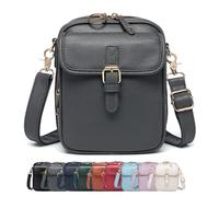 Generico Crossbody Leather Bag, Double Layer Large Capacity Messenger Bag, Vintage Faux Leather Built in Purse Anti Theft Bags (Gray)
