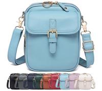 Generico Crossbody Leather Bag, Double Layer Large Capacity Messenger Bag, with Built in Wallet, Vintage Anti-Theft (Light Blue)