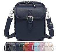 Generico Crossbody Leather Bag, Double Layer Large Capacity Messenger Bag, with Built in Wallet, Vintage Anti-Theft (Dark Blue)