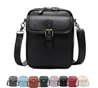 Generico Crossbody Leather Bag, Retro Double-Layer Large Capacity Mini Crossbody Bags, Anti-Theft Shoulder Bags with Card Slots (Black)