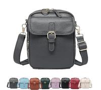 Generico Crossbody Leather Bag, Retro Double-Layer Large Capacity Mini Crossbody Bags, Anti-Theft Shoulder Bags with Card Slots (Grey)