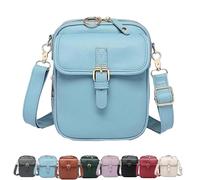 Generico Crossbody Leather Bag, Retro Double-Layer Large Capacity Mini Crossbody Bags, Anti-Theft Shoulder Bags with Card Slots (Blue)