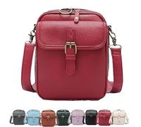 Generico Crossbody Leather Bag, Retro Double-Layer Large Capacity Mini Crossbody Bags, Anti-Theft Shoulder Bags with Card Slots (Red)
