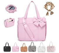 Generico Crush Bow Tote Bag, Fluffy & Lightweight Crush Bow Tote Bag for Women, Multiple Compartments, Lightweight Shoulder Handbag for Work, Travel, Shopping (Pink)