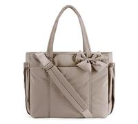 Generico Crush Bow Tote Bag for Women, Fluffy & Lightweight Crush Bow Tote Bag, with Multiple Compartments (Khaki)