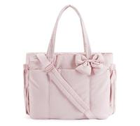 Generico Crush Bow Tote Bag for Women, Fluffy & Lightweight Crush Bow Tote Bag, with Multiple Compartments (Light Pink)