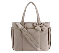 Generico Crush Bow Tote Bag for Women, Lightweight and Fluffy Bow Handbag, Stylish Handbag for Work, Travel, Beach, Shopping (Khaki)