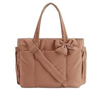 Generico Crush Bow Tote Bag for Women, Lightweight and Fluffy Bow Handbag, Stylish Handbag for Work, Travel, Beach, Shopping (Brown)
