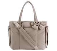 Generico Crush Bow Tote Bag for Women, Lightweight Puffy Quilted Shoulder Bag, Crush Bow Tote Bags, for Work, Travel, Beach, Shopping (Beige)